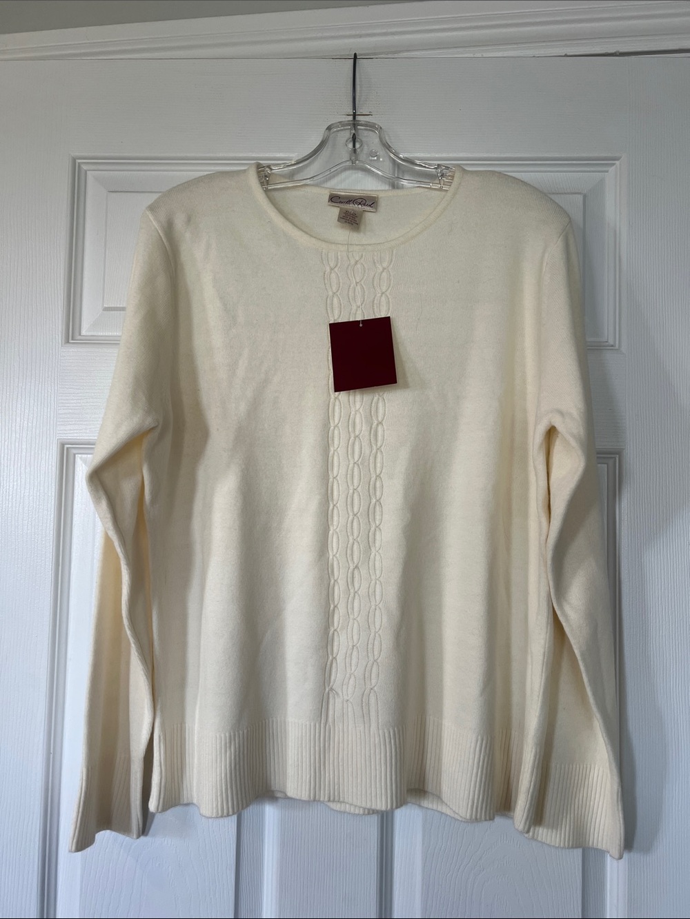 Classic Crewneck Sweater with Center Cable in Cream